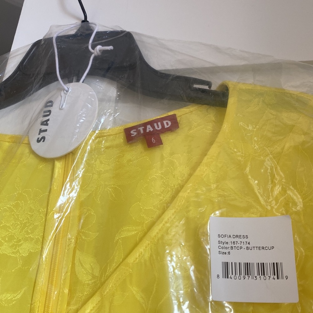 STAUD NWT Sofia yellow balloon sleeve Dress. Sz 6 🍋 - Picture 4 of 5